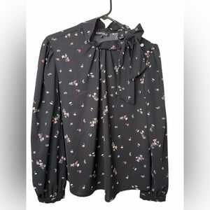 Kontrol Black Mock Collar Floral Women's Top
